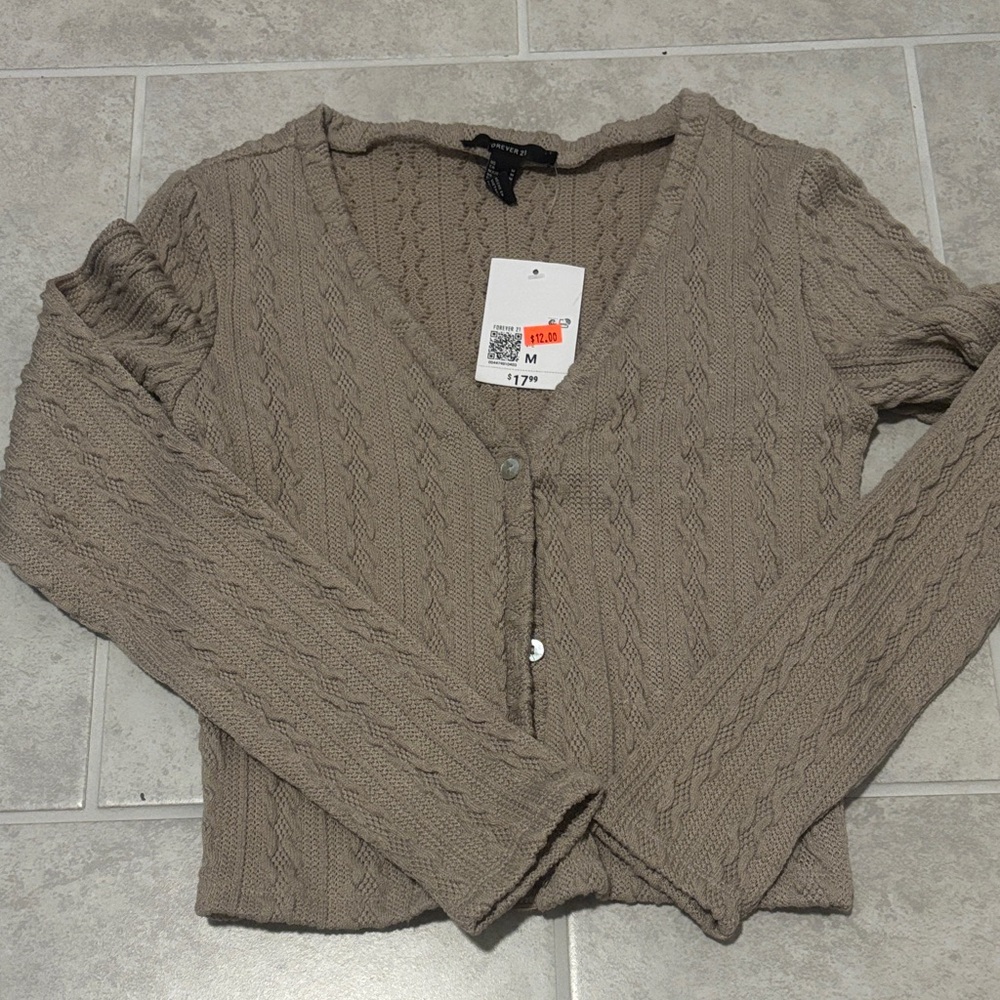 Forever 21 Taupe Cable Knit Cardigan
